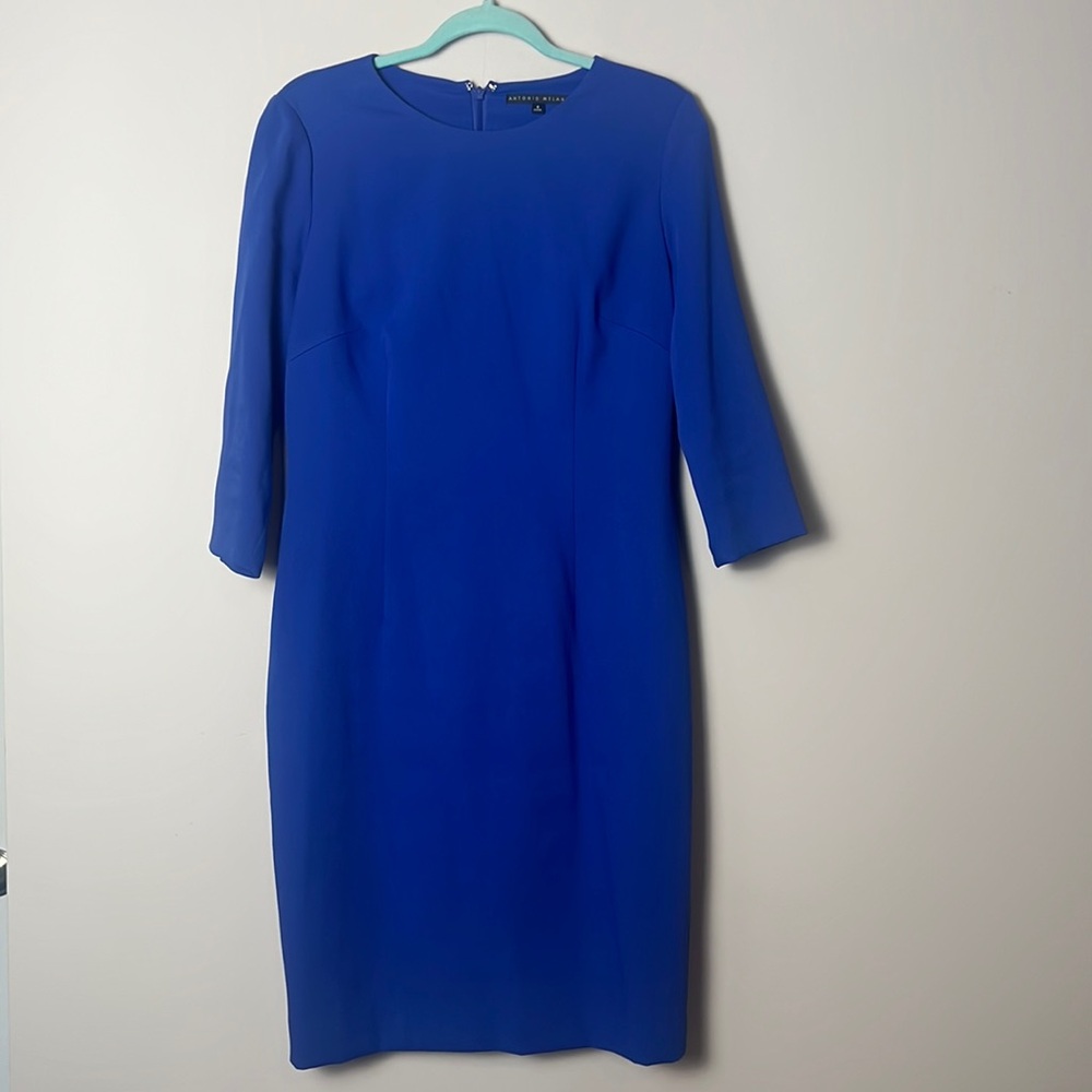 Antonio Melani blue/purple size 8 3/4 sleeve knee length body con shift dress